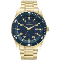 Relógio Masculino Dourado Azul Technos com Data Prova D'Água