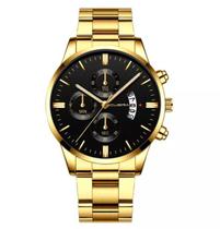 Relógio Masculino Dourado Black Motion Aço Inox Quartz Preto