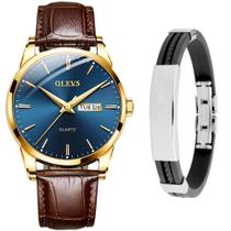 Relógio Masculino Dourado Casual Olevs De Luxo + Bracelete