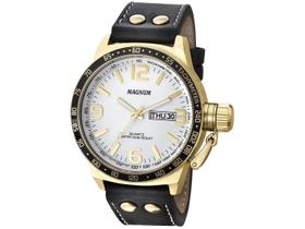 Relógio Masculino Dourado e Branco Pulseira de Couro Magnum
