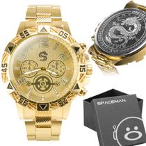 Relogio masculino dourado grande aço inox original caixa edição limitada qualidade premium original