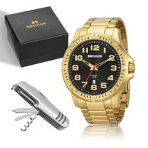 Relógio Masculino Dourado Luxo Executivo Casual Seculus