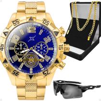 relogio masculino dourado + oculos proteção uv + corrente religioso inoxidável casual qualidade premium social analogico relogio masculino dourado + oculos proteção uv + corrente religioso inoxidável casual qualidade premium social analogico