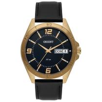 .Relógio Masculino Dourado Orient Pulseira Couro Preto Data