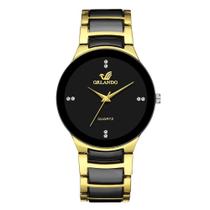 Relógio Masculino Dourado Preto Quartz Liga metálica Luxo Relógio Masculino Dourado Preto Quartz Liga metálica Luxo