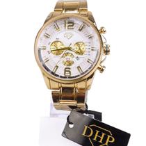 Relógio Masculino Dourado Pulseira Aço resistente prova agua RSA126 - DHP