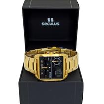 Relógio Masculino Dourado Quadrado Digital/Analógico Seculus 77161GPSVDA4 Original