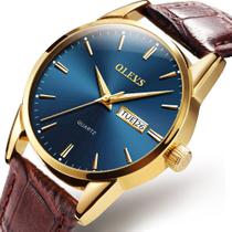 Relógio Masculino Dourado Social Olevs Pulseira Couro Luxo