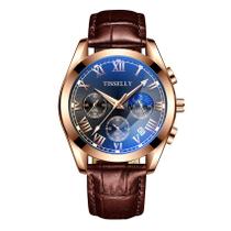 Relógio Masculino Dourado Social Tisselly Pulseira Marrom