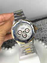 Relógio masculino Dumont prata c/detalhes dourados