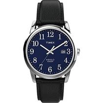Relógio masculino Easy Reader 38 mm com pulseira de couro preta e mostrador azul - Timex