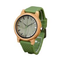 Relógio Masculino Ecológico De Bambu BOBO BIRD Com Pulseira De Borracha Relógio De Pulso De Quartzo