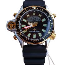 Relógio Masculino Esportivo 100M Analógico Digital Estilo Aqualand Pulseira Silicone Preto Resistente à Água Bateria Premium