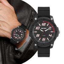 Relógio Masculino Esportivo de Pulso com Pulseira de Silicone à Prova D Água Preto e Vermelho Surf Mormaii