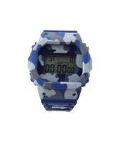 Relógio Masculino Esportivo Digital À Prova De Água 3 ATM Luz Metal Borracha Camuflado Azul com caixa