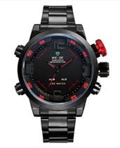 Relógio masculino esportivo digital analógico led weide 2309 preto vermelho