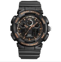 Relógio masculino esportivo digital e analógico preto dourado militar borracha weide WA3J8003