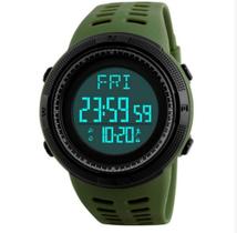 Relógio masculino esportivo digital preto e verde multifunção casual borracha skmei 1295