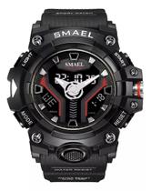 Relógio Masculino Esportivo Militar Smael 8075 Black Red