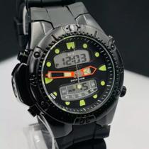 Relógio Masculino Esportivo Preto Estilo Aqualand Diver Digital e Analógico Resistente à Água Pulseira Borracha Robusto Grande Militar Uso Diário Relógio Masculino Esportivo Preto Estilo Aqualand Diver Digital e Analógico Resistente à Água Pulseira Borracha Robusto Grande Militar Uso Diário