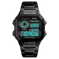 Relógio masculino esportivo quadrado digital preto skmei 1335 multifunção discreto