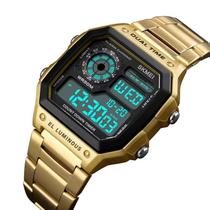 Relógio masculino esportivo skmei 1335 dourado quadrado digital multifunção