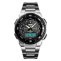 Relógio masculino esportivo skmei 1370 prata digital analógico anadigi sport prateado