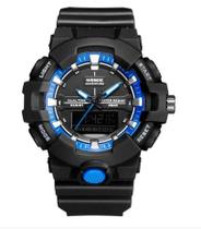 Relógio masculino esportivo weide digital e analógico preto azul wa3j8006 multifunção
