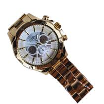 Relógio Masculino Estilo Vintage Cor Ouro Modelo Analogico Movimento de Quartzo