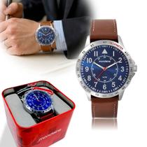 Relógio Masculino Executivo Esportivo Couro Dourado Prata