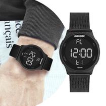Relógio Masculino Feminino Unisex Digital Preto de Pulso Pulseira Mesh de Aço Inoxidáve à Prova D Água Redondo Delicado Luxo Elegante Fashion Mormaii