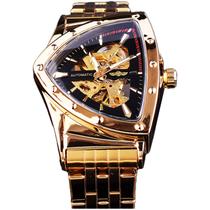 Relógio Masculino FORSINING Automático com Design Esqueleto Triangular - Dourado/Preto