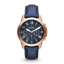 Relógio Masculino Fossil Grant - Cronógrafo Quartz Ouro Rosa/Azul Marinho