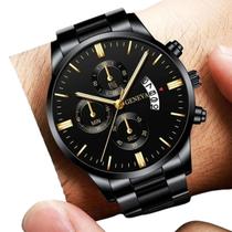 Relógio Masculino Geneva Black Motion Aço Preto Dourado