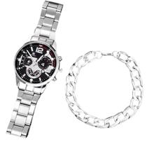 Relógio Masculino (GENEVA) e Pulseira prateada