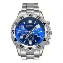 Relogio Masculino Geneva Prateado Com Azul