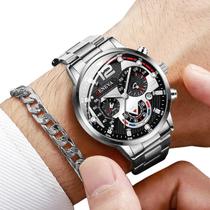 Relógio Masculino Geneva + Pulseira Metal Kit Luxo