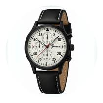 Relógio Masculino Genova Quartzo Couro Preto Moda Moderno