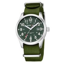 Relógio masculino GOLDEN HOUR com alça deslizante de nylon prateada verde Relógio masculino GOLDEN HOUR com alça deslizante de nylon prateada verde