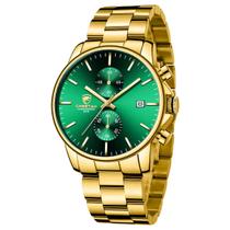 Relógio Masculino GOLDEN HOUR - Moderno, Casual e Cronógrafo com Mostrador Verde