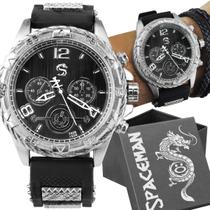relogio masculino grande aço inox prata social original caixa pesado presente casual original analogico preto social