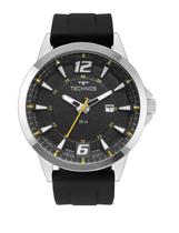 Relógio Masculino Grande Prata Technos Preto Com Calendário Racer Analógico Silicone 2117LDP/2P