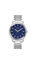 Relógio masculino GUESS prateado com mostrador azul, caixa de 44 mm e pulseira de 20 cm