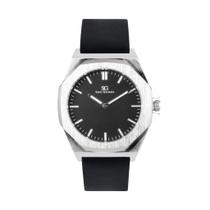 Relógio Masculino Hudson Murray Metal Prata Fundo Preto Pulseira de Couro Preta