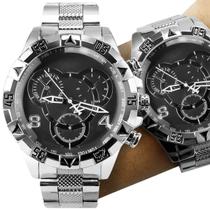 Relogio Masculino Inox Aço Prata Prova Dagua original pesado grande presente preto social casual