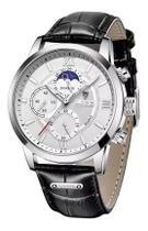 Relógio Masculino Lige Quartzo Couro Premium Branco/prata