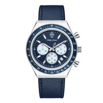 Relógio Masculino London Leather Silver Blue 43mm Relógio Masculino London Leather Silver Blue 43mm