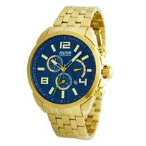 Relógio Masculino Maganum Dourado Pulseira Aço Original Resistente à Água MA35271A