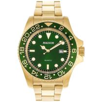 Relógio Masculino Magnum Analógico Quartz com Calendário Dourado com Mostrador Fundo Verde Aço Inoxidável Médio MA32934G