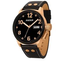 Relógio Masculino Magnum Bronze Aço Inoxidável Couro Preto Mostrador Preto Original Resistente à Água MA32783P Relógio Masculino Magnum Bronze Aço Inoxidável Couro Preto Mostrador Preto Original Resistente à Água MA32783P